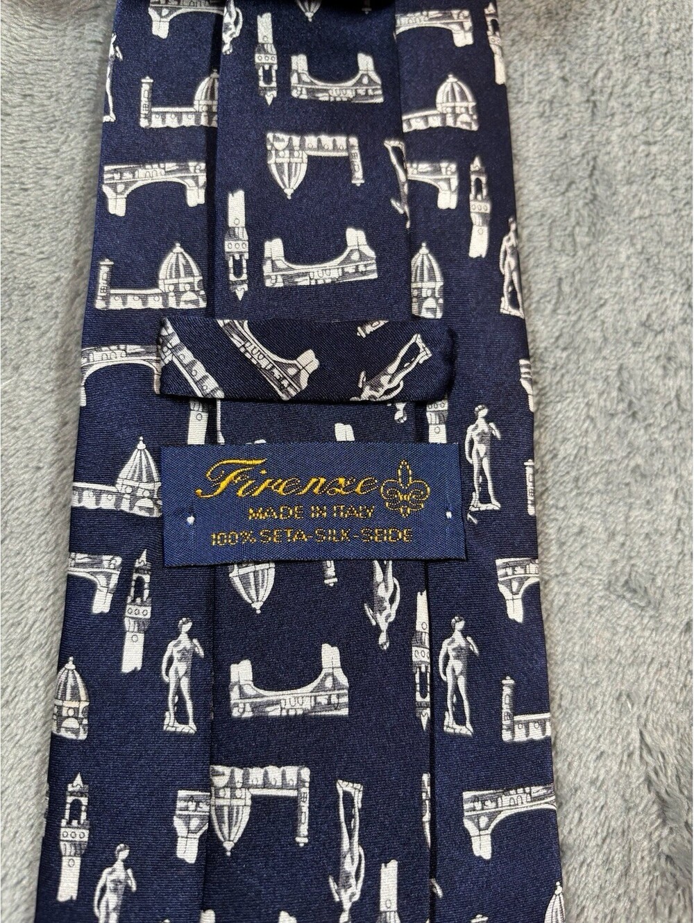 Firenze Tie Made in Italy Navy Sculpture Tower Design 100 Percent Silk Men’s